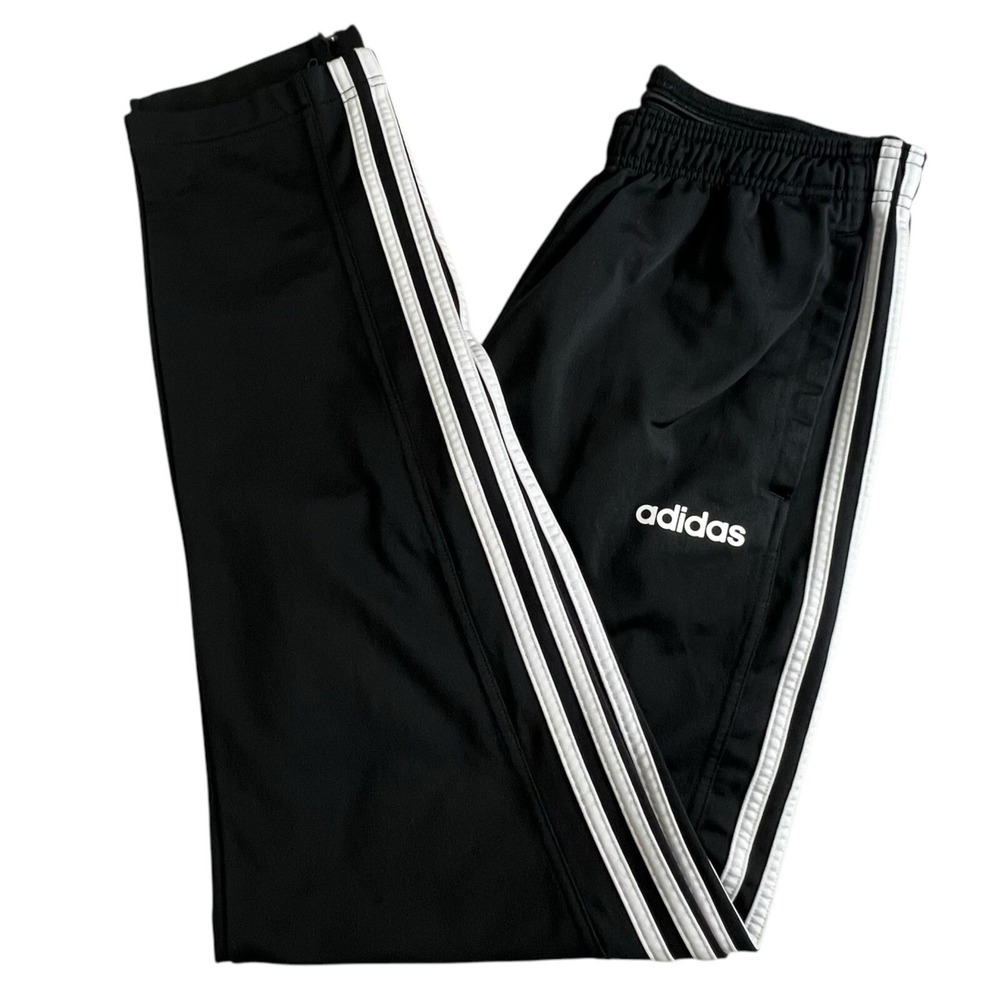 Adidas Mens L Black Polyester Elastic Waist Straight Leg Track Pants‎ Zip Ankle